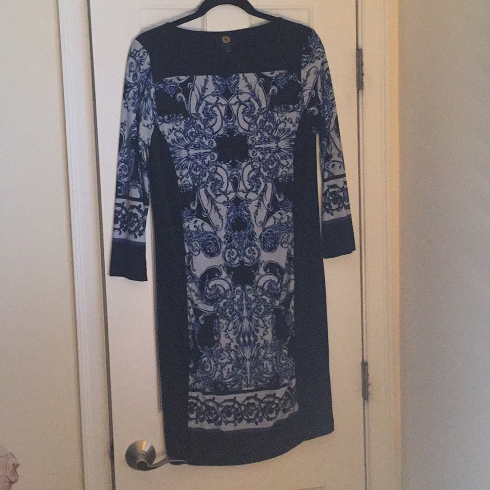 Adrienne Vittadini navy blue print dress size S